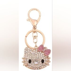 🆕️🐱 HELLO KITTY GOLD-TONE RHINESTONE BAG CHARM & KEY CHAIN - PINK BOW🐱
